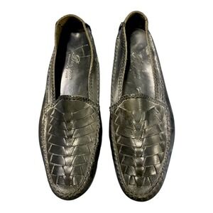 Bragano Mens 11.5 M Woven Leather Loafers Black Crafted In Italy Slip On Shoes‎